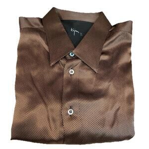 Vtg Bijan Italy 100% Silk Brown Check Shirt Men's Custom 51” Chest XL